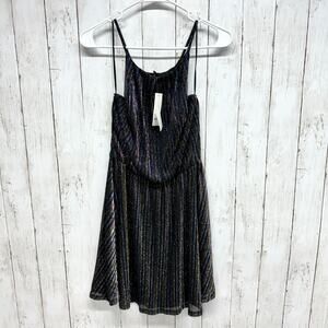 Francescas Dress Women Size XS Sparkly Spaghetti Black Gold Sparkle Cocktail NWT